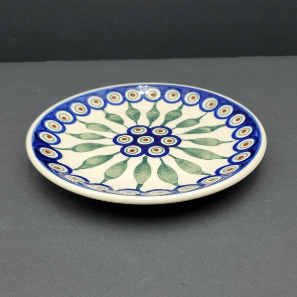 Polish Pottery Peacock Leaves Dessert Plate Peacock Salad Plate - Picture 2 of 5